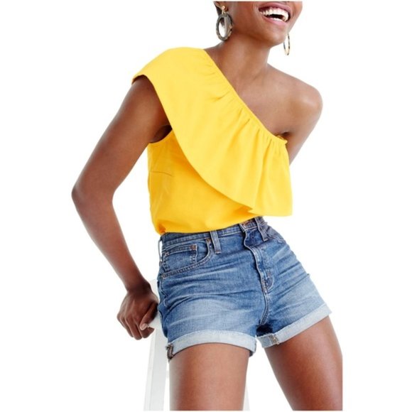J.CREW Yellow Structured Ruffle One-Shoulder Top M - Picture 8 of 8